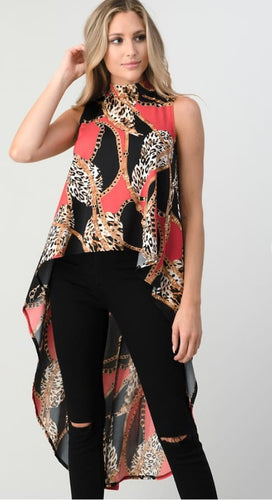 Chain Animal Print Tunic Top